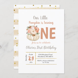 Gold Floral Pumpkin Turning 1 Birthday invitation