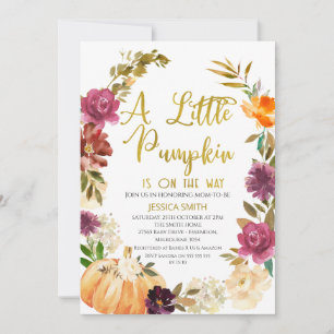 Gold Floral Pumpkin Wreath Baby Shower Invitation