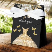 Gold Floral Quinceañera Butterflies Favor Boxes