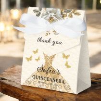 Gold Floral Quinceañera Butterflies Favor Boxes