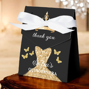 Gold Floral Quinceañera Butterflies Favor Boxes