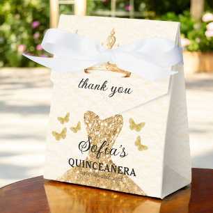 Gold Floral Quinceañera Butterflies Favor Boxes