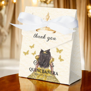 Gold Floral Quinceañera Butterflies Favor Boxes