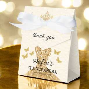 Gold Floral Quinceañera Butterflies Favor Boxes