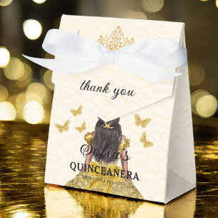 Gold Floral Quinceañera Butterflies Favor Boxes