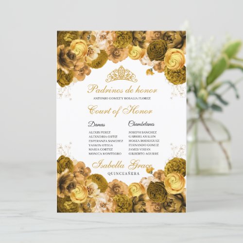Gold Floral Quinceanera Court of Honor Invitation