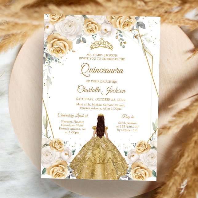 Gold Floral Quinceanera Invitation (Creator Uploaded)