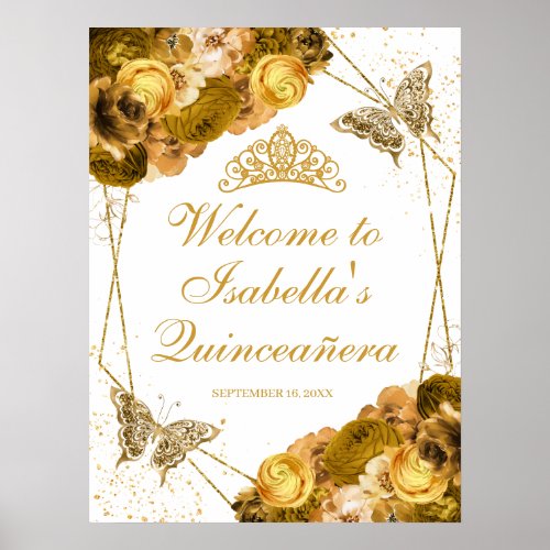 Gold Floral Quinceanera Welcome Sign