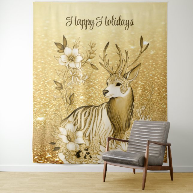 Gold Floral Reindeer Backdrop (In Situ)