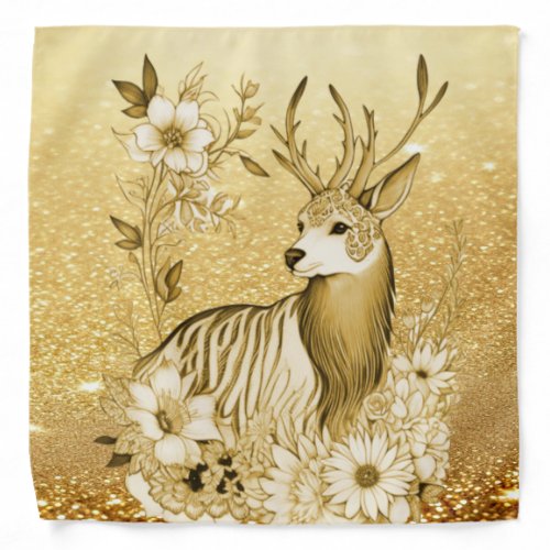 Gold Floral Reindeer Bandana