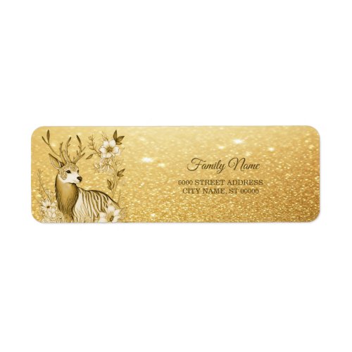 Gold Floral Reindeer Return Address Label