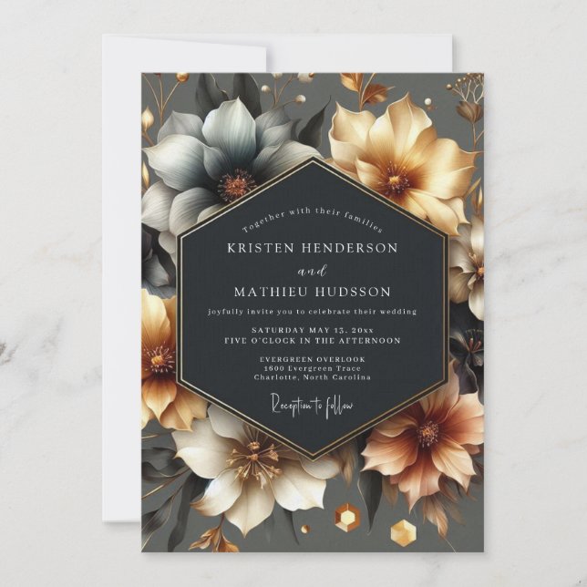 Gold Floral Romance Wedding Invitation (Front)