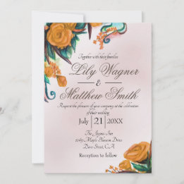 Gold Floral Rose Greenery Wedding Invitation