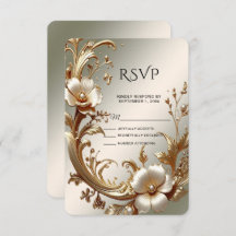 Gold Floral RSVP Card