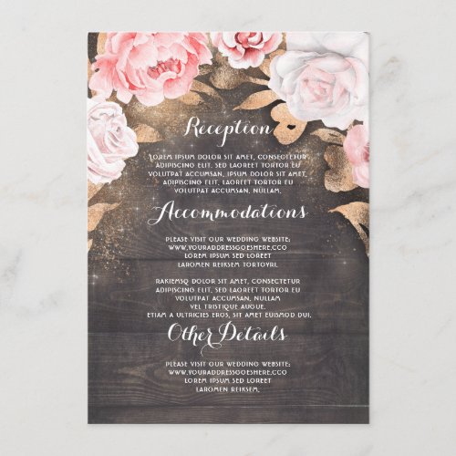 Gold Floral Rustic Wedding Information Guest Enclosure Card