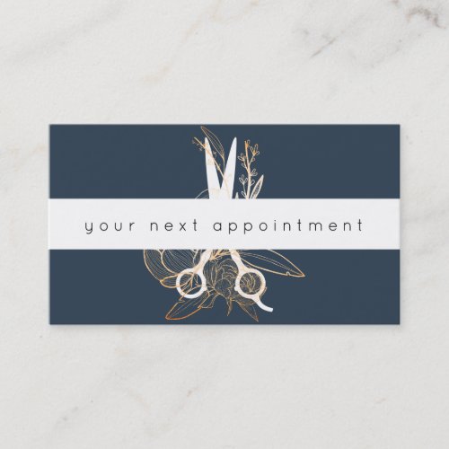 Gold Floral Salon Scissors Logo Appointment Business Card