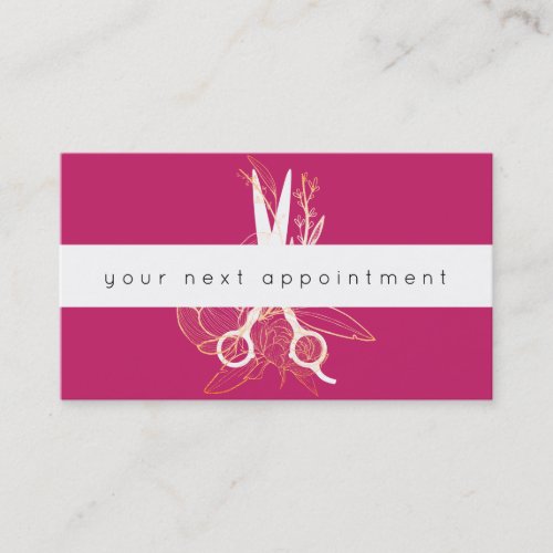 Gold Floral Salon Scissors Logo Appointment Business Card