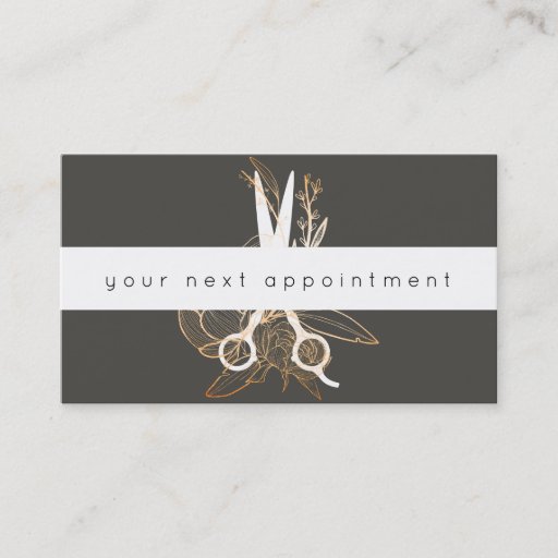 Customizable Gold Floral Salon Scissors Logo Appointment Business Card