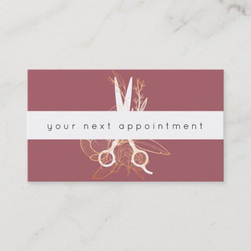 Gold Floral Salon Scissors Logo Appointment Business Card