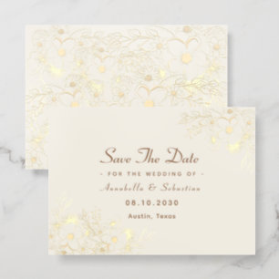 Gold Floral Save The Date Letterpress Photo Cards