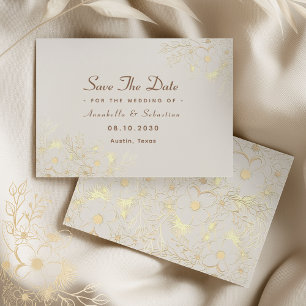 Gold Floral Save The Date Letterpress Photo Cards