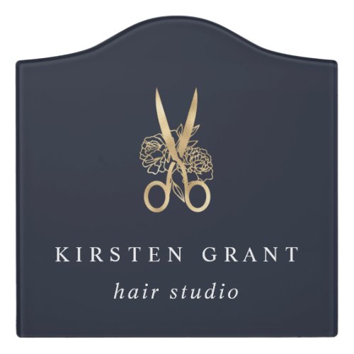 Gold Floral Scissors Logo  Hair Stylist or Salon Door Sign