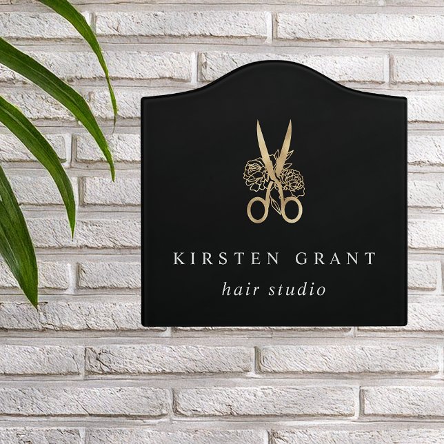 Gold Floral Scissors Logo | Hair Stylist or Salon Door Sign (Creator Uploaded)