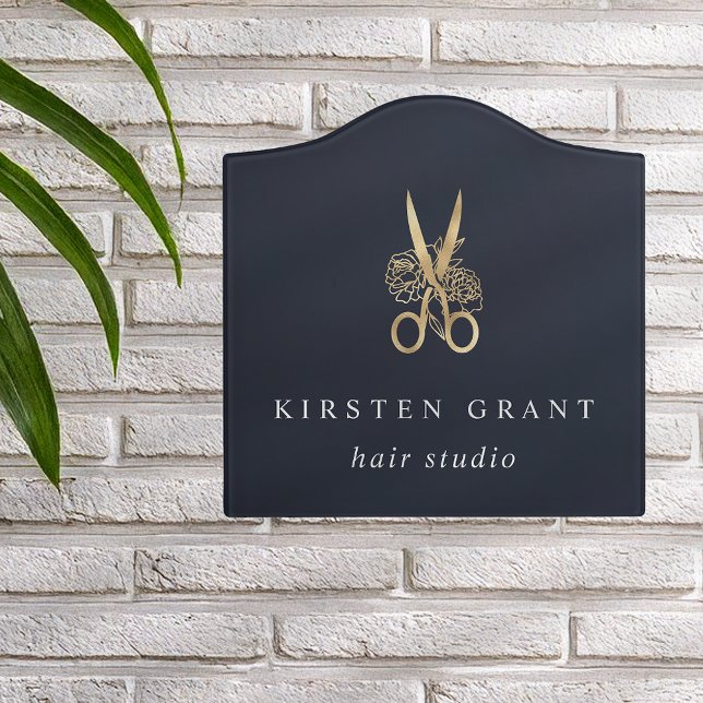 Gold Floral Scissors Logo | Hair Stylist or Salon Door Sign (Creator Uploaded)
