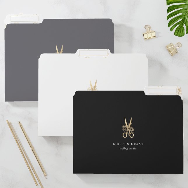Gold Floral Scissors Salon Logo File Folder (Creator Uploaded)