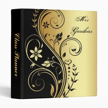 Gold Floral Scroll Teachers Class Planner Binder by TheInspiredEdge at Zazzle