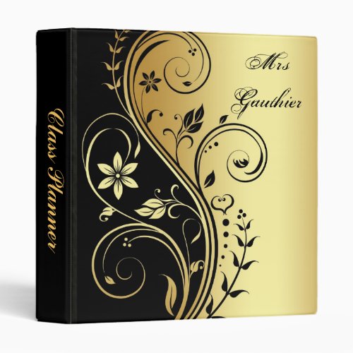 Gold Floral Scroll Teachers Class Planner Binder