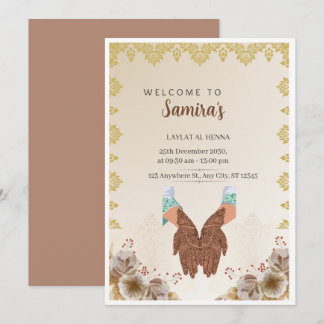 Gold Floral Seven-Month Henna Celebration Invitati Invitation