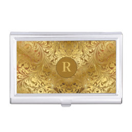 Gold Floral Shiny Metallic Look   Business Card Ca Business Card Case