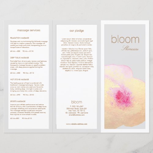 Gold Floral Skin Care Spa TriFold Brochure