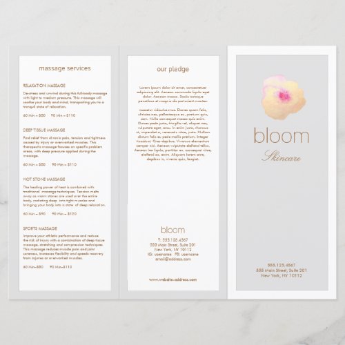 Gold Floral Skin Care Spa TriFold Brochure