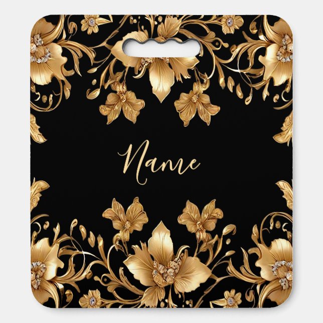 Gold Floral Stadium Seat Cushion (Front Vertical)