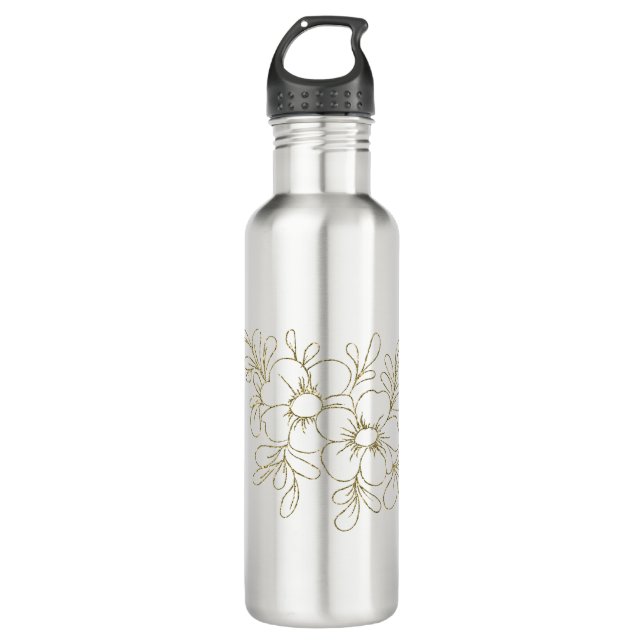 Gold Floral Stainless Steel Water Bottle (Front)