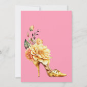 Gold Floral Stiletto Shoe Pink Arch Bridal Shower Invitation (Back)