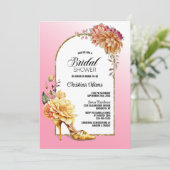Gold Floral Stiletto Shoe Pink Arch Bridal Shower Invitation (Standing Front)