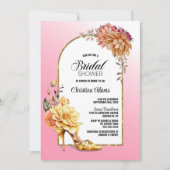Gold Floral Stiletto Shoe Pink Arch Bridal Shower Invitation (Front)