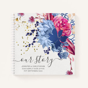 Gold Floral Succulents Our Story Memories Couple's Notebook