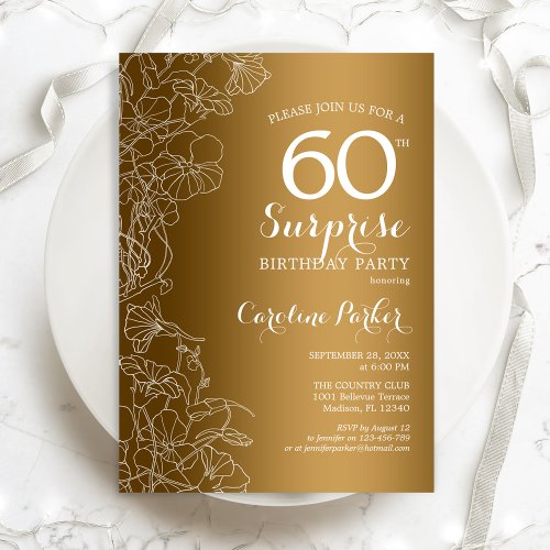 Gold Floral Surprise 60th Birthday Party Invitation