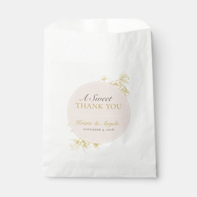 Gold Floral Sweet Thank You Wedding Favor Bag (Front)