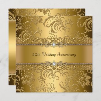 Gold Floral Swirl 50th Wedding Anniversary Invite by ExclusiveZazzle at Zazzle