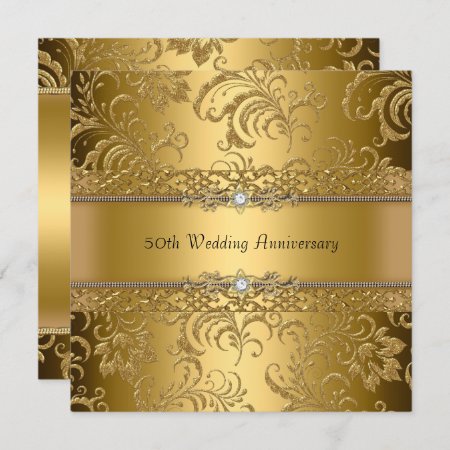Gold Floral Swirl 50th Wedding Anniversary Invite
