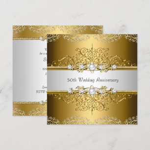 Gold Floral Swirl 50th Wedding Anniversary Invite