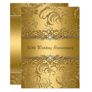 Gold Floral Swirl 50th Wedding Anniversary Invite