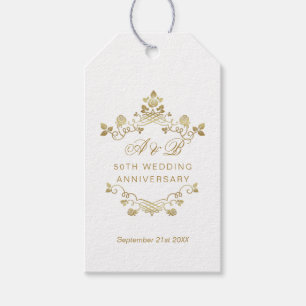 Gold floral swirls 50th Wedding Anniversary Gift Tags