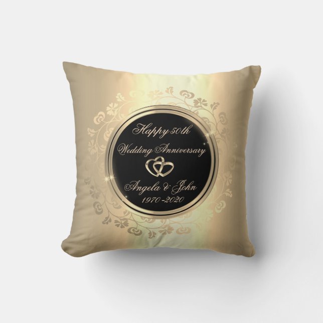 Gold Floral Swirls 50th Wedding Anniversary Throw Pillow (Front)