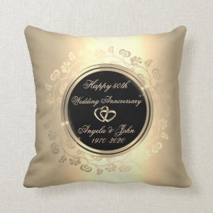 Gold Floral Swirls 50th Wedding Anniversary Throw Pillow